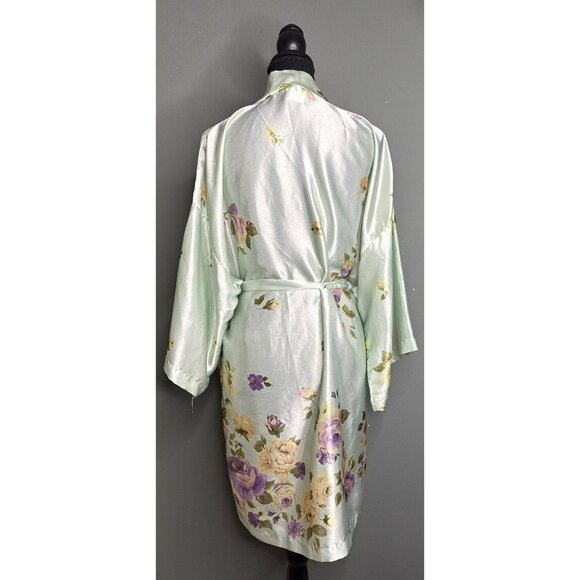 VTG California Dynasty Floral Satin Silky Knee Length Kimono Robe - Picture 2 of 7